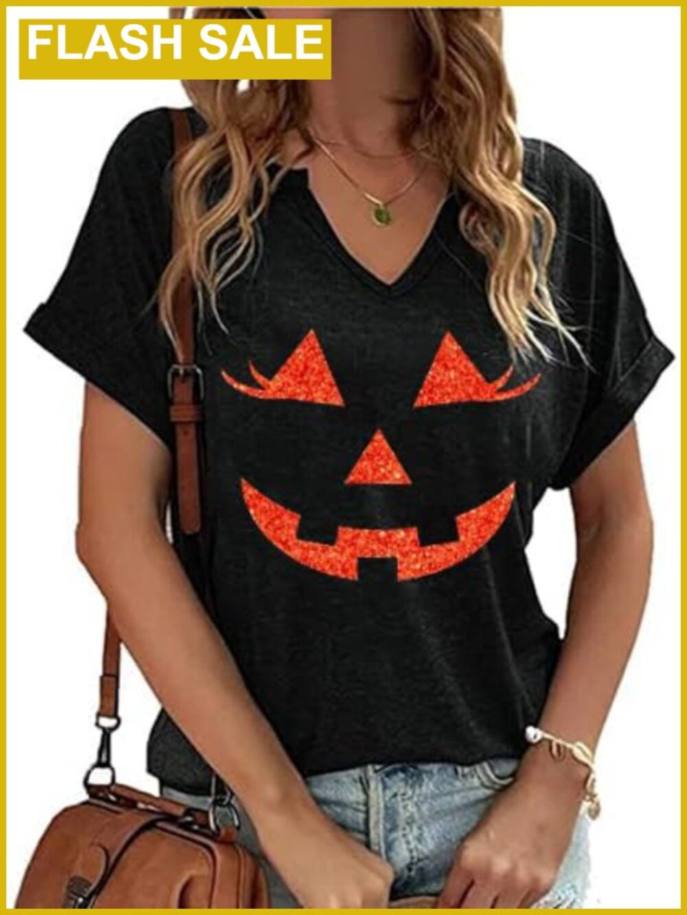 Women's V Neck Pumpkin Graphic T Shirt Fall Halloween Thanksgiving Tee
